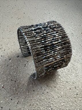 Silver Beaded Cuff Bracelet